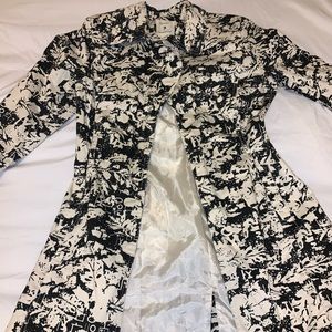 Black white floral trench coat jacket